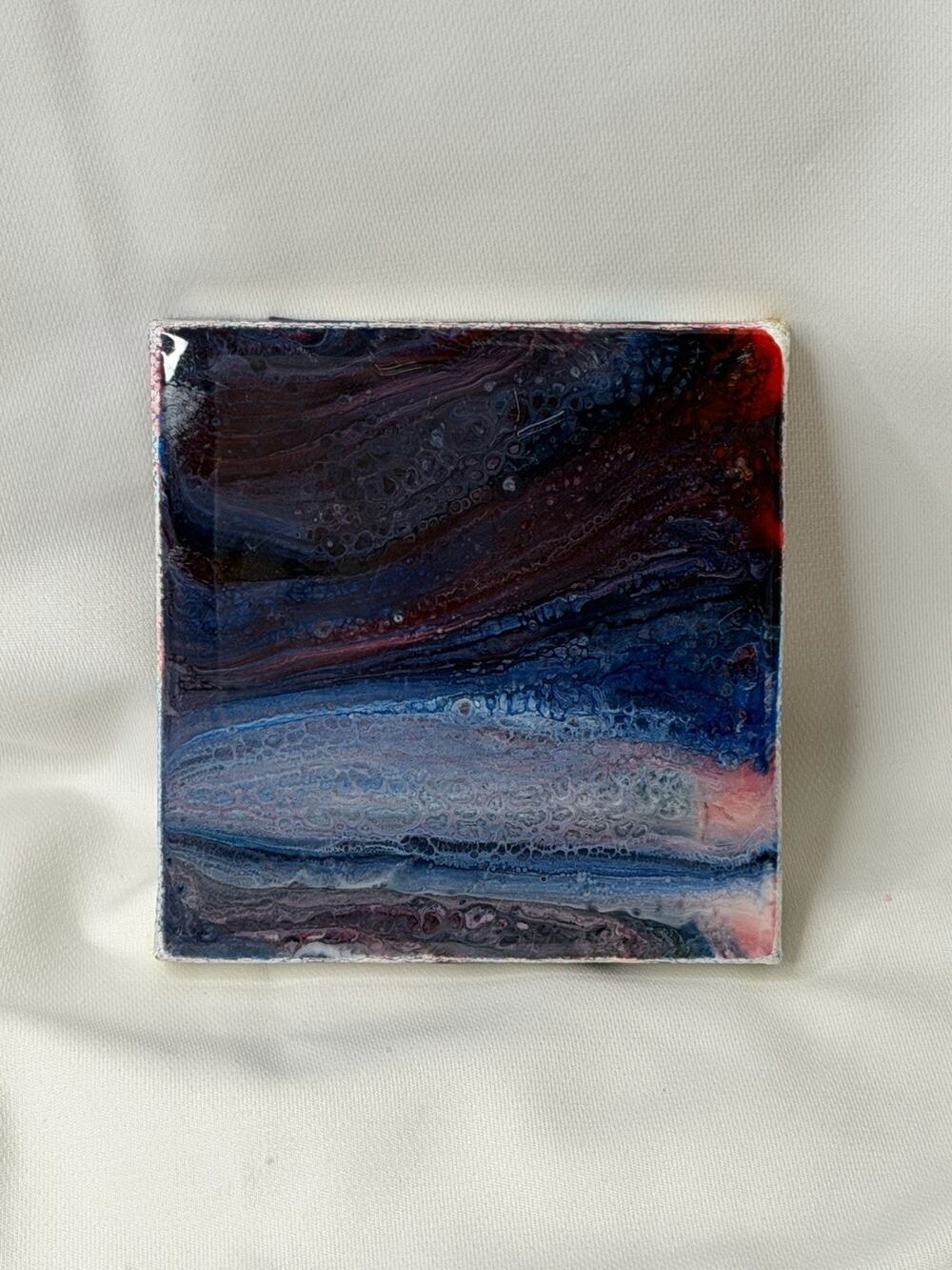 Acrylic Wall Art Pour Epoxy Painting Hand-poured on Canvas Orange Blue White